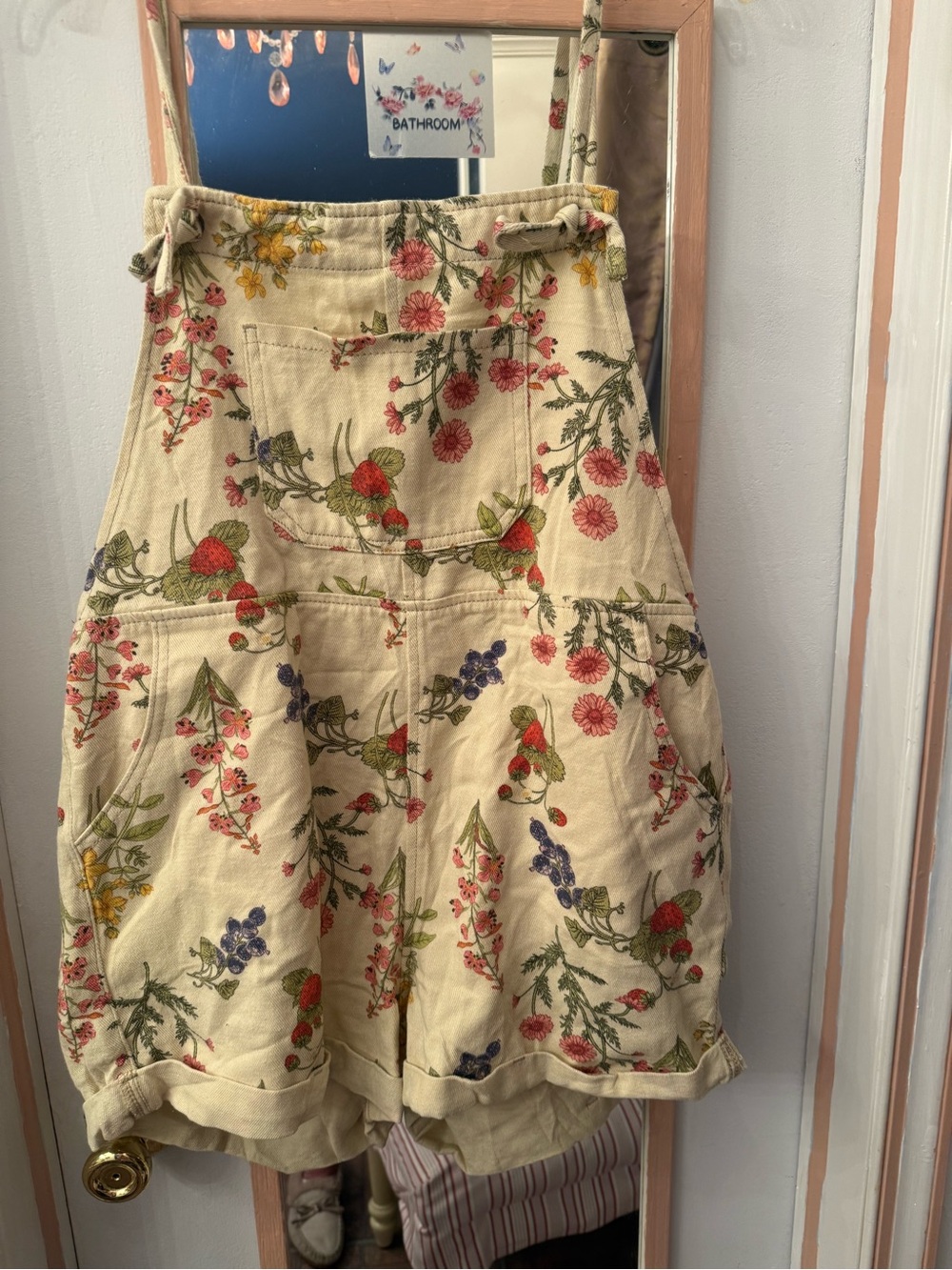 Cider Floral Cream Cotton Overalls with Multicolor Botanical Print - Picture 2 of 13